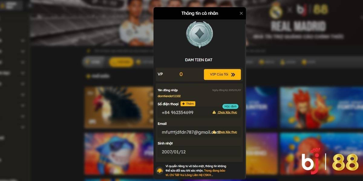 Hướng dẫn c&aacute;ch thay đổi Email/ Số điện thoại BJ88. Nguồn ảnh: oooor.io